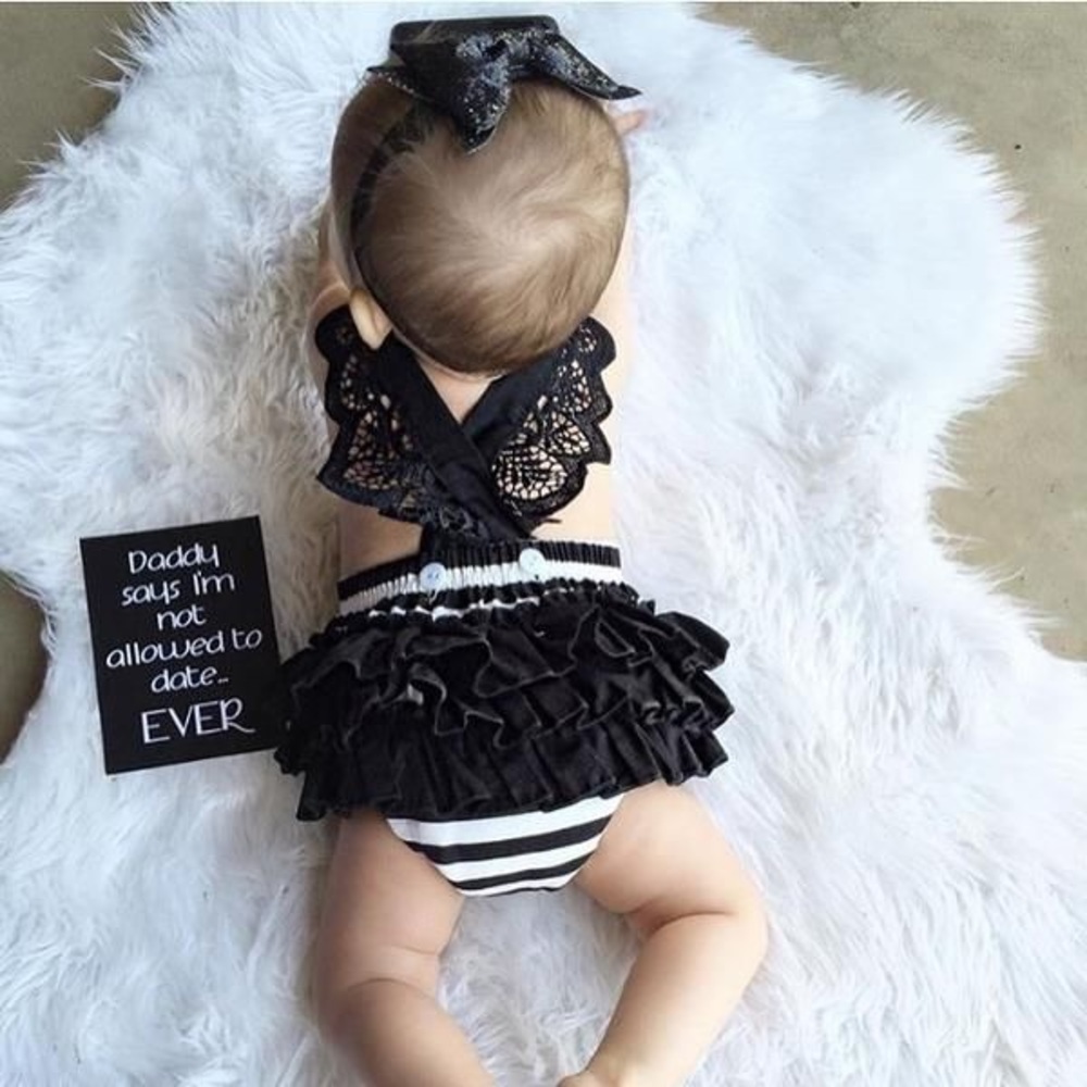 Baby  girl Swimsuit with  lace and  stripes Romper